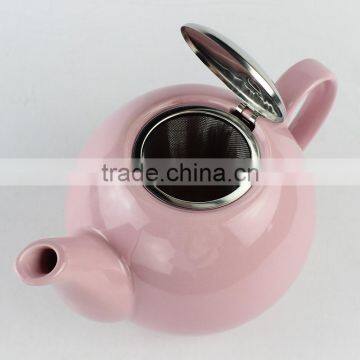 With S/S Lid and Fliter Pink Color Ceramic Teapot photo-4