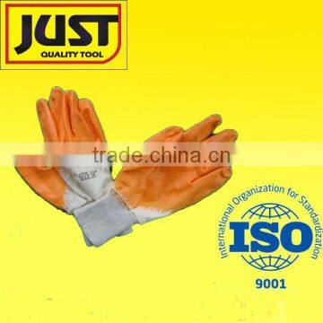 Yellow nitrile coated cotton glove