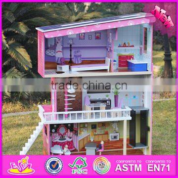2016 New Design Girls Pretend Play Super Model Wooden Dollhouse W06A151 photo-6