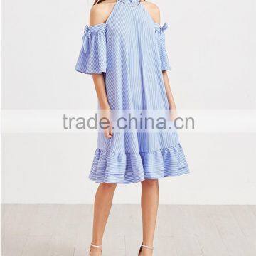 Guangzhou Clothing OEM Tie Sleeve Ruffle Hem Dress Pictures Of Latest Fashion Styles