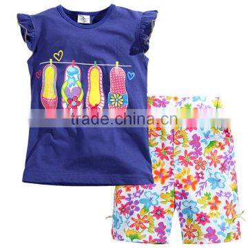 Children clothing set printing colors shoes t shirt flower pants two Piece suit