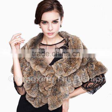 CX-B-21E 2016 New Knitted Genuine Rex Fur Shawls Rabbit Fur Poncho photo-6