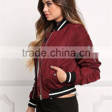 MGOO Foshan Manfuacturer Wine Red Polyester Bomber Jackets Zip Up Custom Back Print Winter Coat With Padded photo-6
