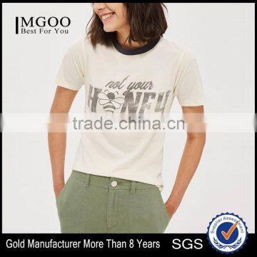 MGOO Wholesale Contrast Collar Stitching Short Sleeve T-shirt Women Silver Foil Print T Shirt Fitness