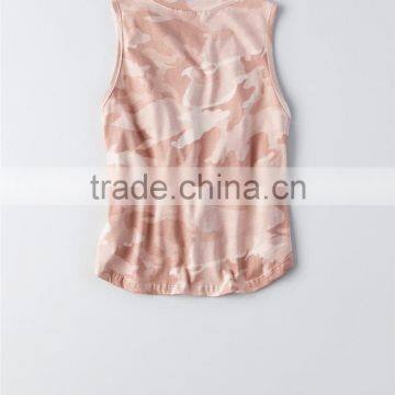 MGOO Hot Product High Neck Curved Hem Pink Camo Tank Top Fitness Women Sleeveless Crop Tops photo-5