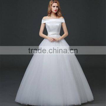 MGOO 2017 Off Sholder Short Sleeve Plain Crepe Custom Made Formal Bridal Gowns Lace Wedding Dresses photo-3