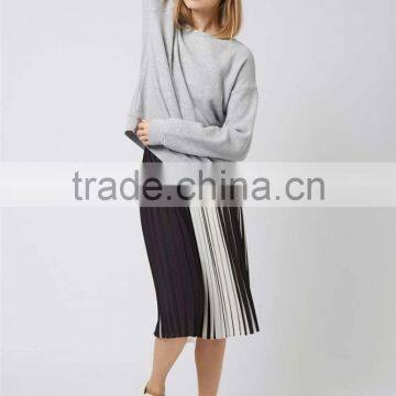 Factory Made Stripe Pleated Midi Skirts Chiffon Pleated Fashion Skirts White And Black Wholesale Skirts photo-4