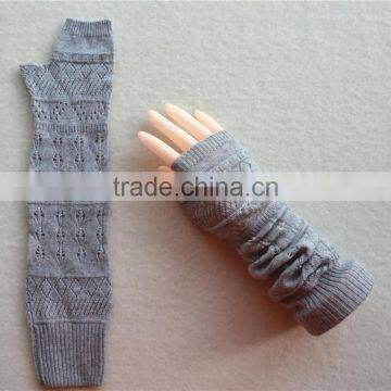 2016 new design knitted elbow length winter gray grey fingerless 100% cashmere gloves wholesale knitting pattern