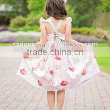 Girls Flutter Sleeve Kids Clothing Wholesale Roses Printed Designer One Piece Dress photo-3
