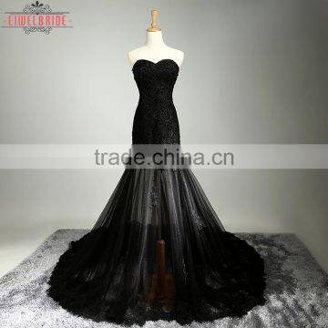 Long Floor-length Black Mermaid Wedding Dresses/Backless Wedding Dress photo-2
