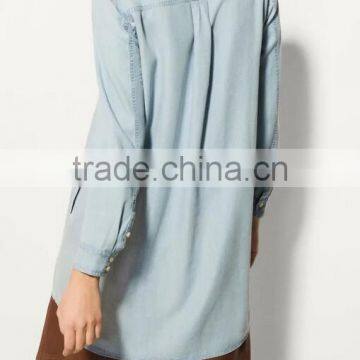 Runwaylover EY2336B Ladies Long Style Fashion Washed Denim Blouse photo-4