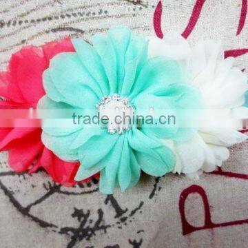 NEW ARRIVAL Baby Chiffon Flower Headbands Elastic, Pearl Headband Rhinestoned photo-3