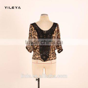 Fashion Butterfly Style Leopard Printed Casual Ladies Korean Chiffon Blouse 2015 photo-3