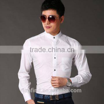 White & Pink Color Slim Fit Pattern Chinese Stand Collar Shirt for Business Man photo-2