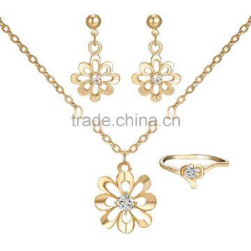 Golden Plated Crystal Women Necklace Earrings Bride Wedding Jewelry Set