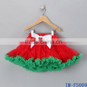 Boutique Wholesale Infant Baby Girls Red Green Ruffle Pettiskirt Trendy Kids Christmas Chiffon Tutu Skirts IM-FS009