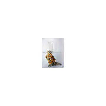 polyresin sunflower with small glass vase