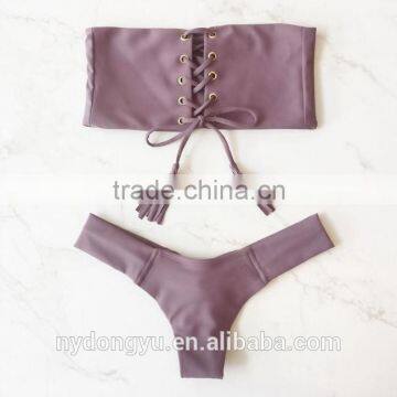 Purple Drawstring Halter Swimwear Bikini/moje Fancy Bikini Swimwear/ Fancy Bikini Set Swimwear Beachwear photo-2