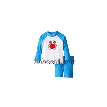 Nice crab appliqued rash guard swimwear for little boy - SW 388