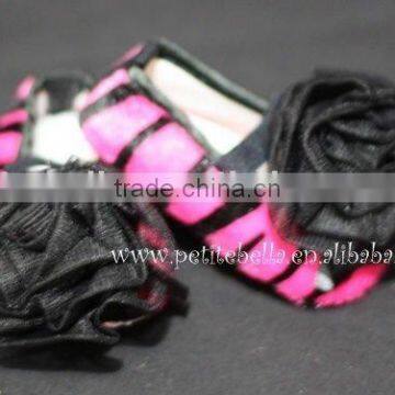 Hot Pink Zebra Print Shoes With Black Rosettes Pettishoes Crib Shoes MAS32