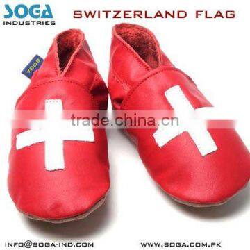 Switzerland country flag fashion soft leather baby shoes .