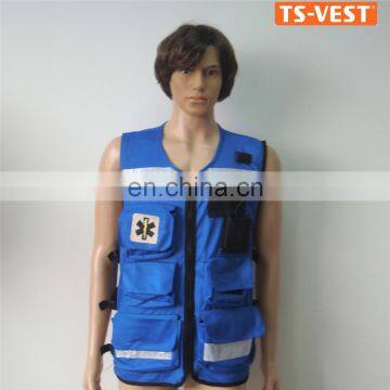 security protection roadway safety poly cotton blue pockets design new style hot sale EU rescue vest