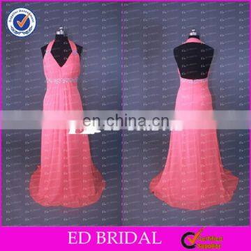 CE607 Latest Fashion Halter Floor Length Open Back Red Real Sample Bridesmaid Dress