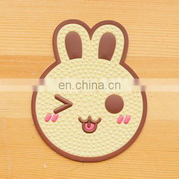 high-quality rabbit design PVC glass coasters;rabbit element/design cup mat