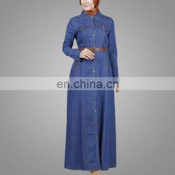 New Style Denim Muslim Caftan Dress Fancy Blue Islamic Women Cardigan photo-2