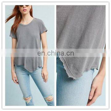 Ladies Grey Tops On Sale Short Sleeves Basic Tops With Frayed Asymmetric Hem