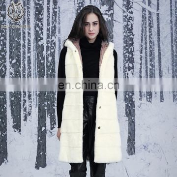 New Brand Natural Mink Long Waistcoat Ladies Winter Mink Down Vest Warm Mink Down Gilet Reversible