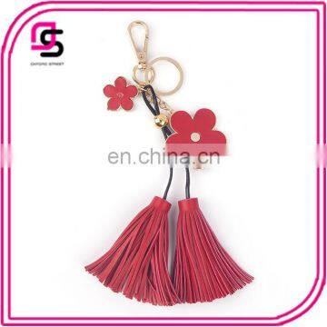 Creative Pendant Five Petal Flower PU Leather Fringed Keychain Bag Pendant Ornaments