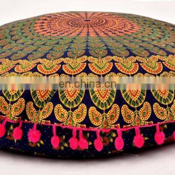 Indian Round Cushion Cover Meditation Pillow Case Cushion Cover Ottoman Pouf Cover 32" Cushion Cover