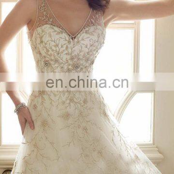 Floral Sleeveless Flourish Beaded Wedding Bridal Gown photo-2