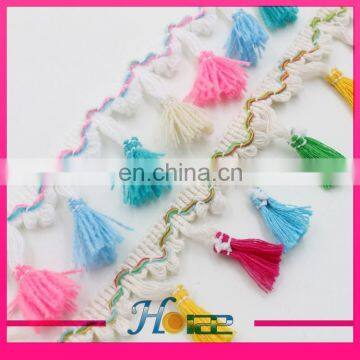 4.5cm width cotton mixed color tassel fringe lace trim for garment