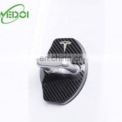 4pcs Car Door Lock Buckle Protective Rust Cover Metal Sticker for Tesla Model 3 2016-2020 logo Badge Style Accessories Stickers