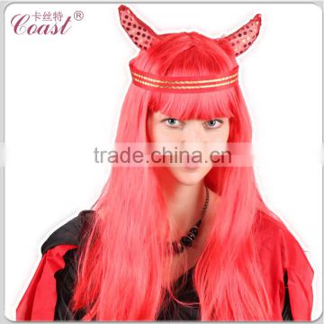 long straight syntehtic fiber halloween red wig