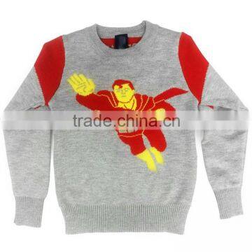 Super man pattern knitting pullover boys design 100% Cotton Sweatershirt pullover