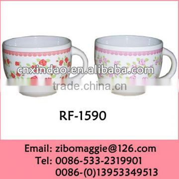 Mini Hot Sale Porcelain Flower Print Soup Milk Mug with Belly Shape for Children