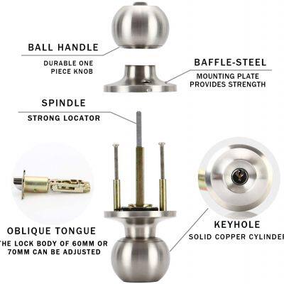 Grade 3 Residential Use Tubular Round Interior Knob Lock Door Handle photo-3