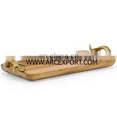 wooden tray with antler handle