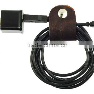 High Quality Gift Genuine Leather CLIPS Cable Tidy Data Cable Storage LEATHER CORD ORANGIZER photo-5