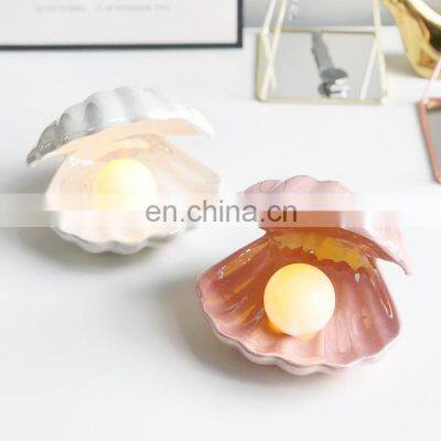 LED Shell Pearl Night Light Fairy Mussel Ceramic Bedside Table Lamps Shell Lamp For Home Aesthetic Room Decor