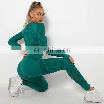 Custom Label Hollow Out 2 Piece Yoga Wear Workout Long Sleeve Clothing Activewear Private Seamless Gym Fitness Sets For Women photo-3