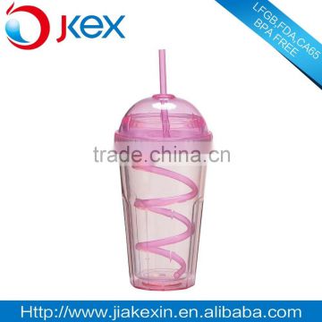 BPA Free hard plastic double wall cups with swirly straw