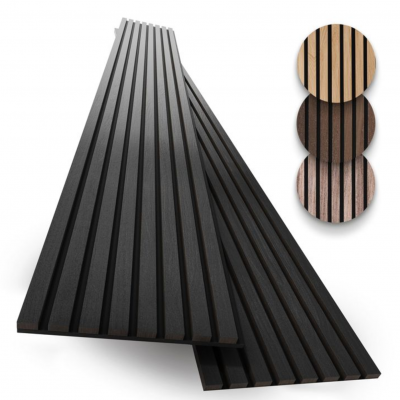 3D Wood and MDF Fluted Black Oak Modern Eco-Friendly Acoustic Slat Wall Panel for Living Room & Bedroom photo-4