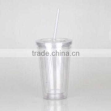 BPA free Multi Color Single Wall Plastic Tumbler Juice Cup With Straw