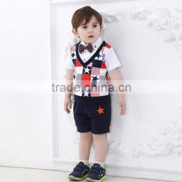 2015 Whosale Summer Children Clothing Sets Newest Boys Pure Cotton British College Style Baby Rompers 3Pcs Outfits