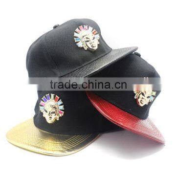 Personalized Metal Pharaoh Embellishment Leather Brim Customize Snapback Hats