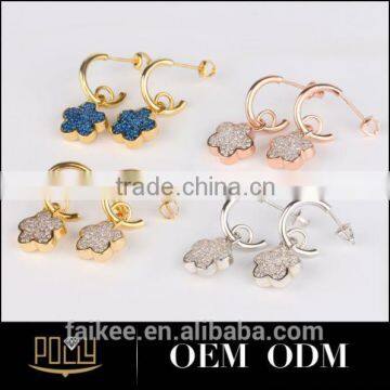 Women New fashion Natural ziron 925 sterling silver turkish gold earring